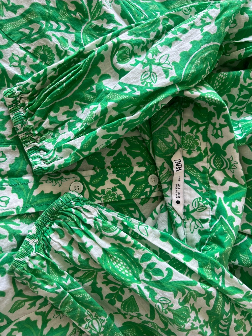 Zara Green and White Printed Button-Front Dress - Picture 5 of 7